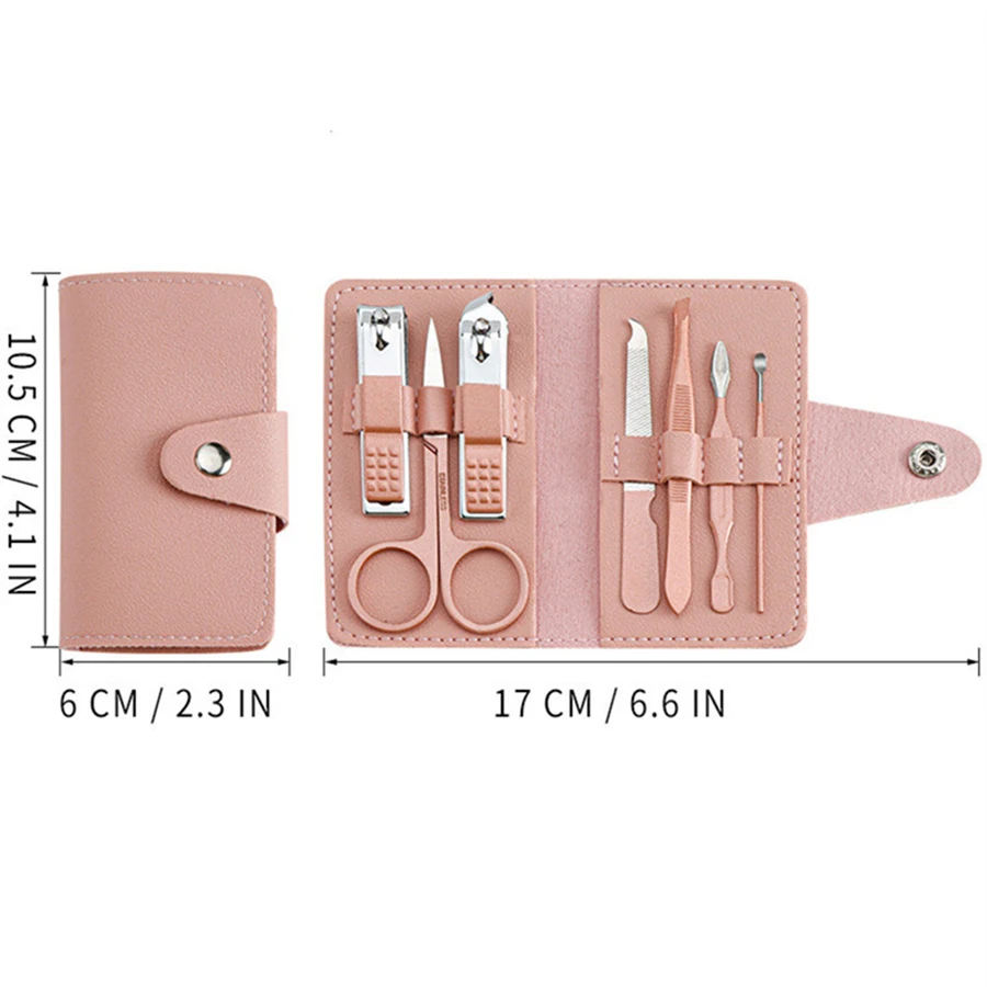 Manicure Kit 7pcs Nail Care Cutter Scissor Tweezer Clipper Pedicure Set Colorful PU Leather Case