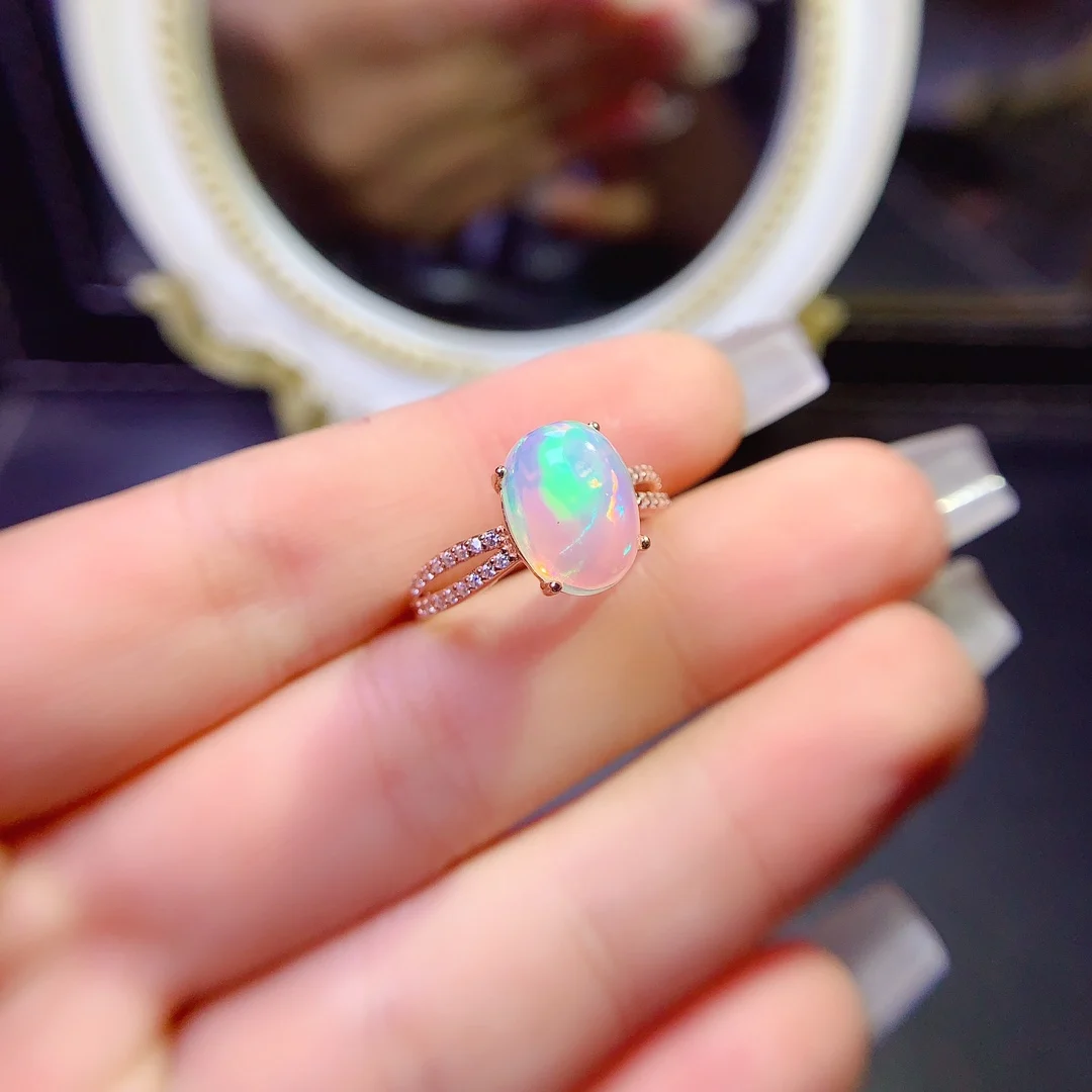 Ladies 925 silver plated 18K white gold Rose gold set natural opal ring Color Ultra bright engagement gift Free shipping Ladies 925 silver plated 18K white gold Rose gold set natural opal ring Color Ultra bright engagement gift Free shipping