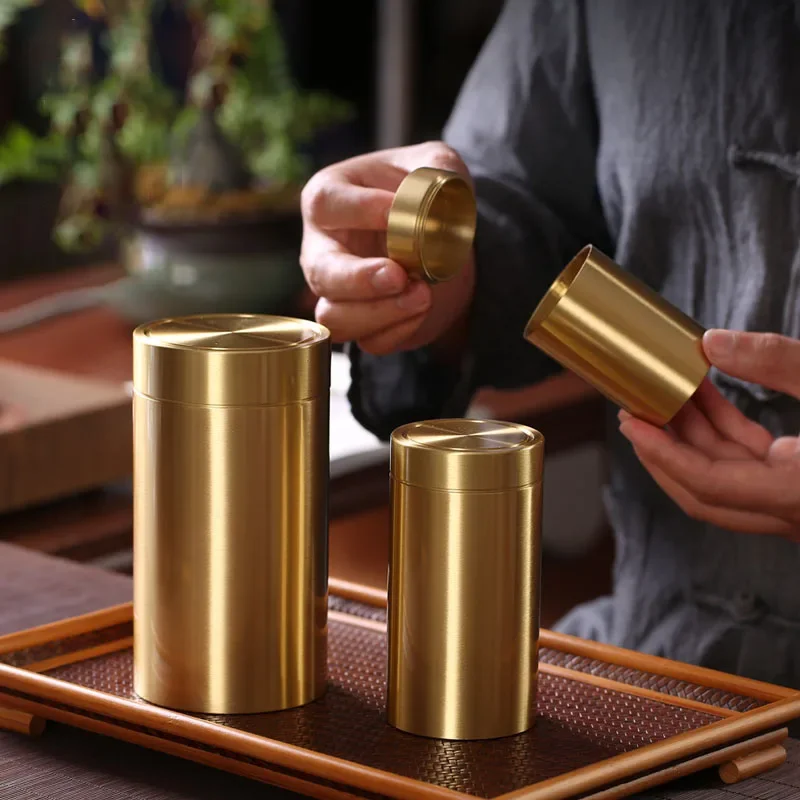 Brass Tea Caddy Travel Sealed Home Portable Metal Airtight Cans for Household Use