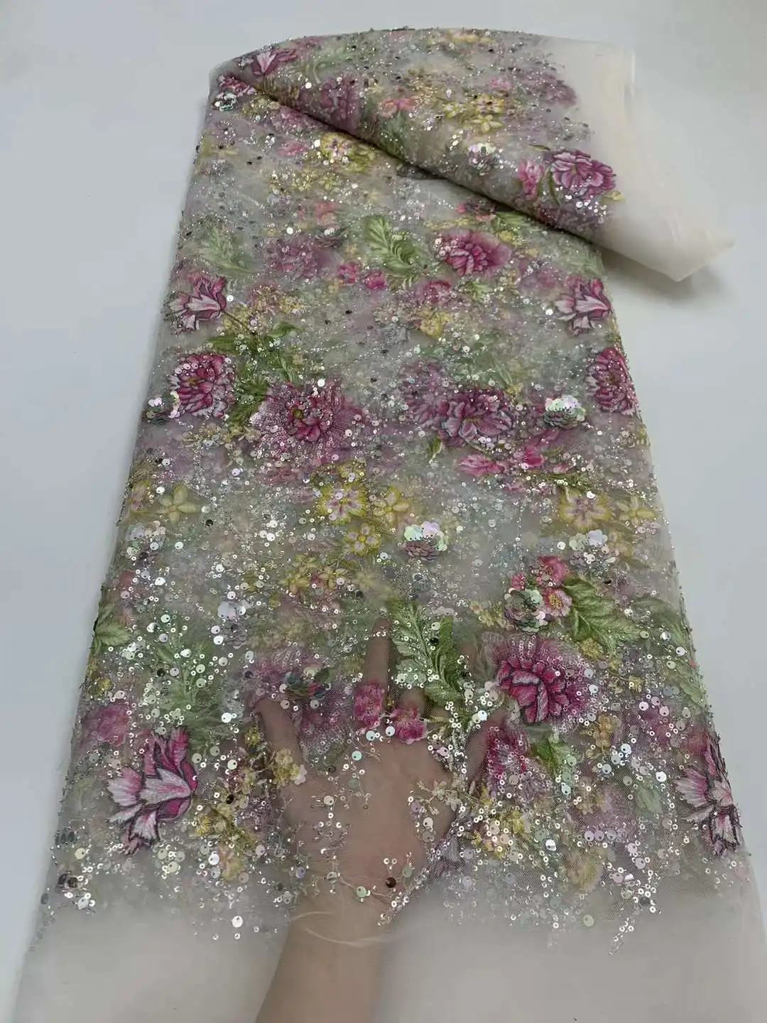

2024 Модная элегантная французская вышивка из бисера, кружевная ткань, африканская нигерийская ткань с блестками для свадебного платья Xb