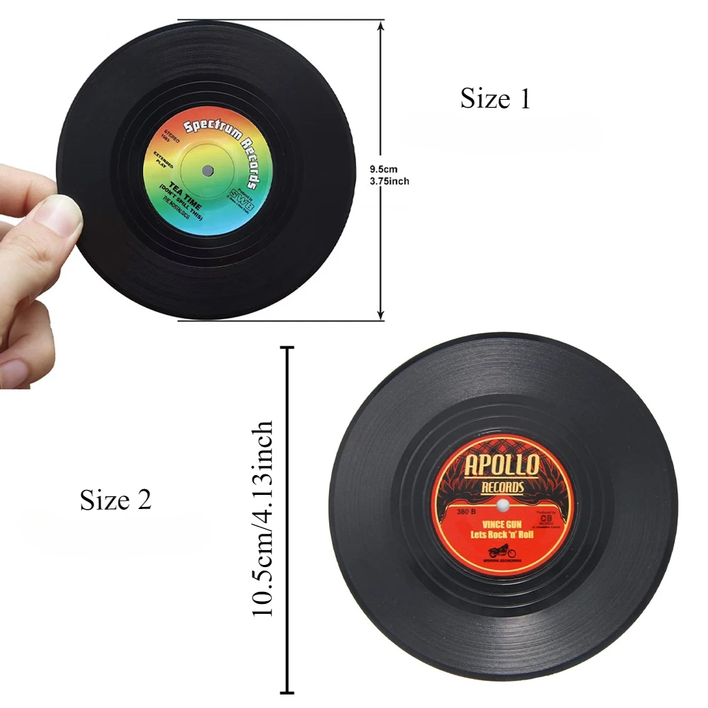 Set of 6 Colorful Retro Vinyl Coasters for Drinks - Unique Coffee Table Decor