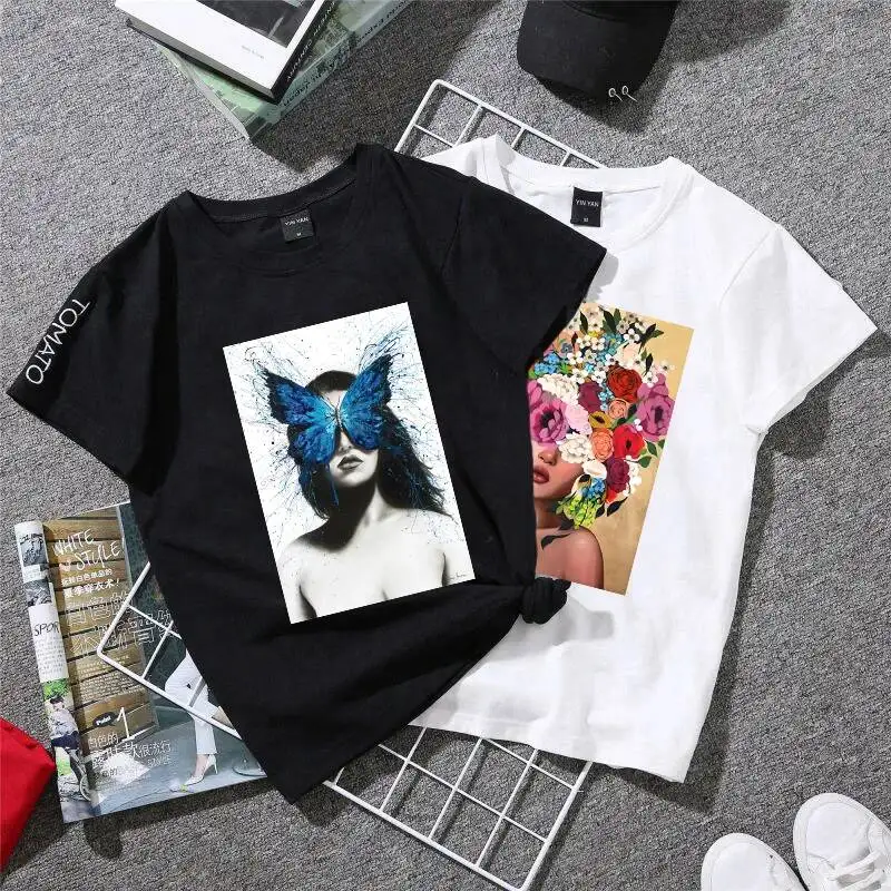 의류용 패션 패치, 미적 소녀 DIY 열 스티커, 꽃 레이디 열 전달 패치, 다리미