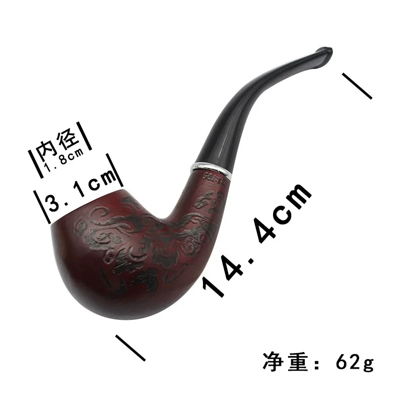 Handmade 14.4cm classic retro fashionable curved wooden smoking tube with beautiful carved patterns smoking tobacco hay tube