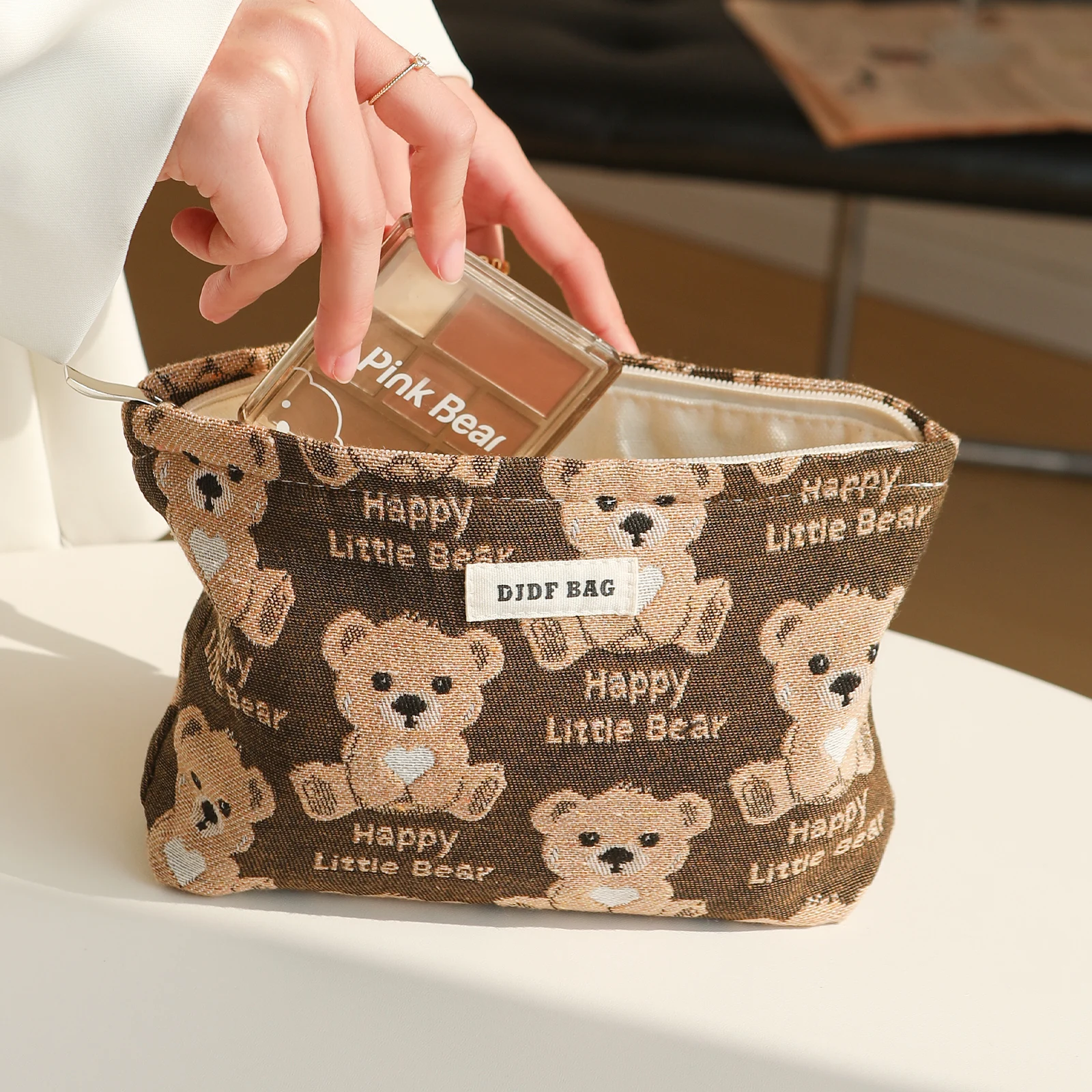 Cute Bear Female Cosmetic Bag Large Capacity Cosmetic Lipstick Storage Bag Portable Travel Toiletry Bag Commuter Clutch 3