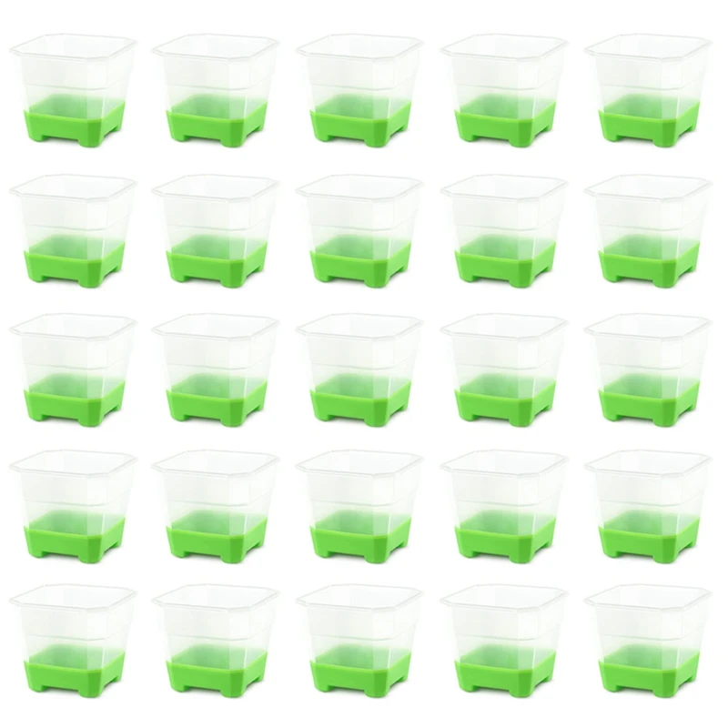 

Clear Nursery Pots With Silicone Base For Easy Transplant, Transparent Plastic Plant Pot Silicone Base Green 30Packs