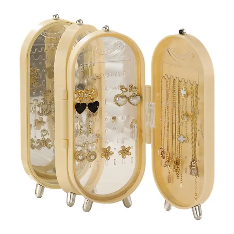 

Small Jewelry Box Portable Jewelry Box Jewelry Organizer Display 4 Foldable Panels jewelry Storage Case For Earrings Necklace