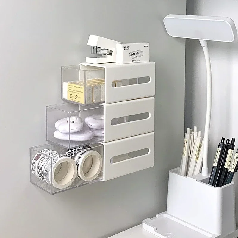 Wall Mounted Storage Box Bathroom Cosmetic Cotton Swabs Jewelry Storage Box Home Office Sundries Clips Hairpin Drawer Storage - 5