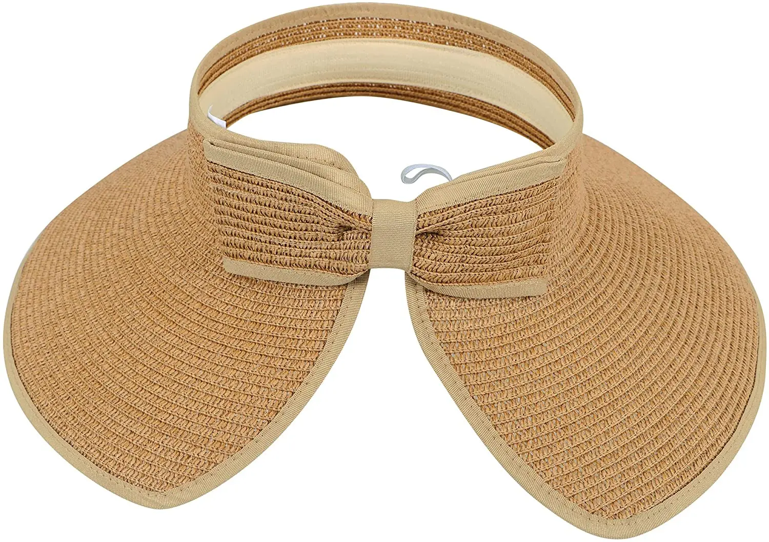 Women's UPF 50 + Wide Brim Roll-up Straw Sun Hat, Sun Visor