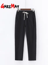  Garemay Cotton Linen Pants for Women Trousers Loose Casual Solid Color Women Harem Pants Capri Women's Summer 