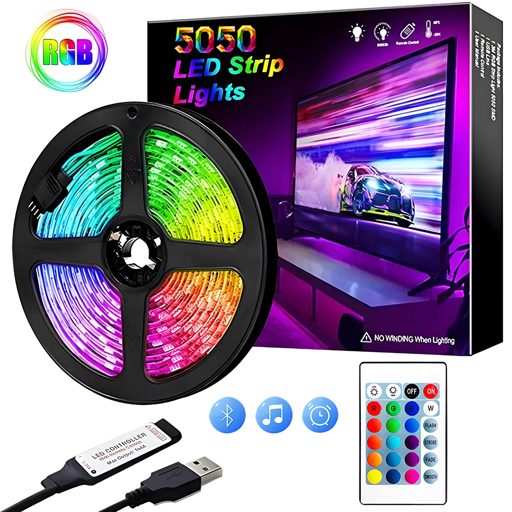 1M 30M LED şerit işıklar RGBIC WS2812B 5V kızılötesi Bluetooth APP