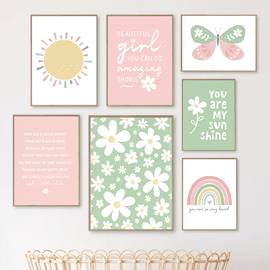 

Nordic Posters for Kids Room Decor,Canvas Prints, Painting,Pictures,Pastel, Sun,Rainbow, Daisy, Butterfly, Growth Quotes, Wall A