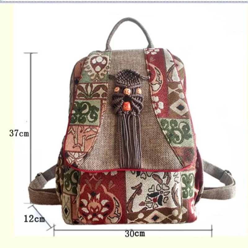 National Original Ethnic Style Printed Cotton Linen Backpack For Women Handmade Woven Leisure Tourism Retro Girl's Backpacks 2