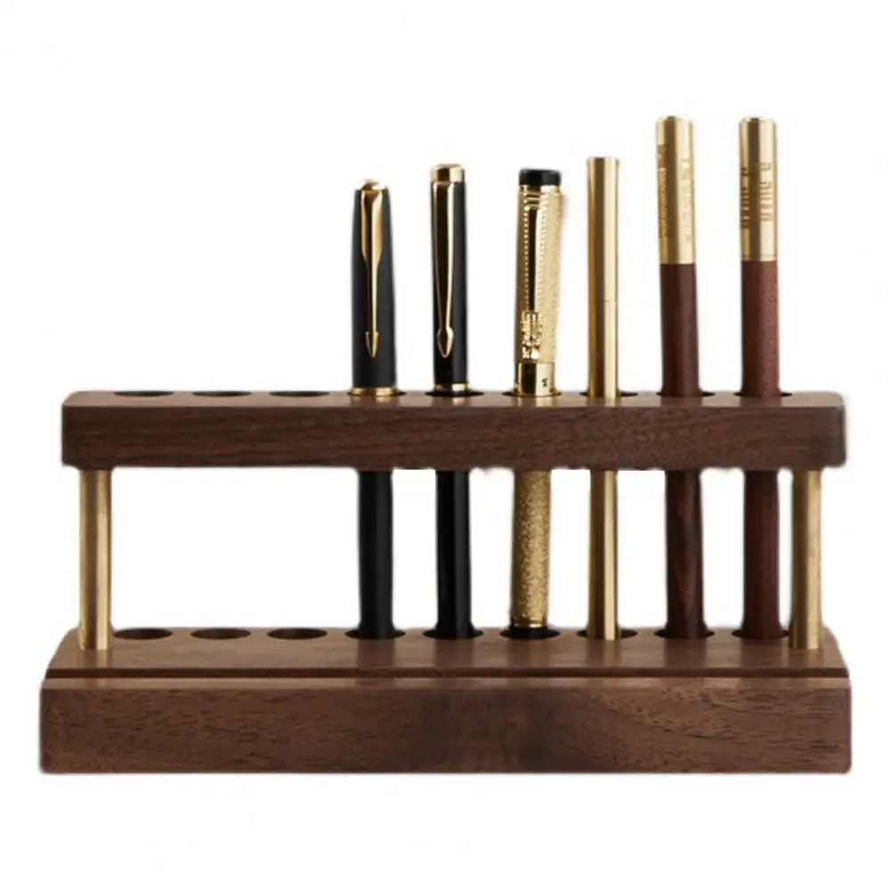 Wood Pen Holder 9 Slots Cell Phone Stand Aesthetic Organizer Natural Wood Grain Pen Stand Minimalist Office Decor 5
