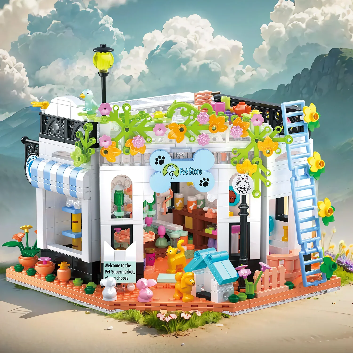 Pets Store Building Block Dog Cat Home City Street View Creative Shop Construction Bricks Assembly Educational Toys for Gifts