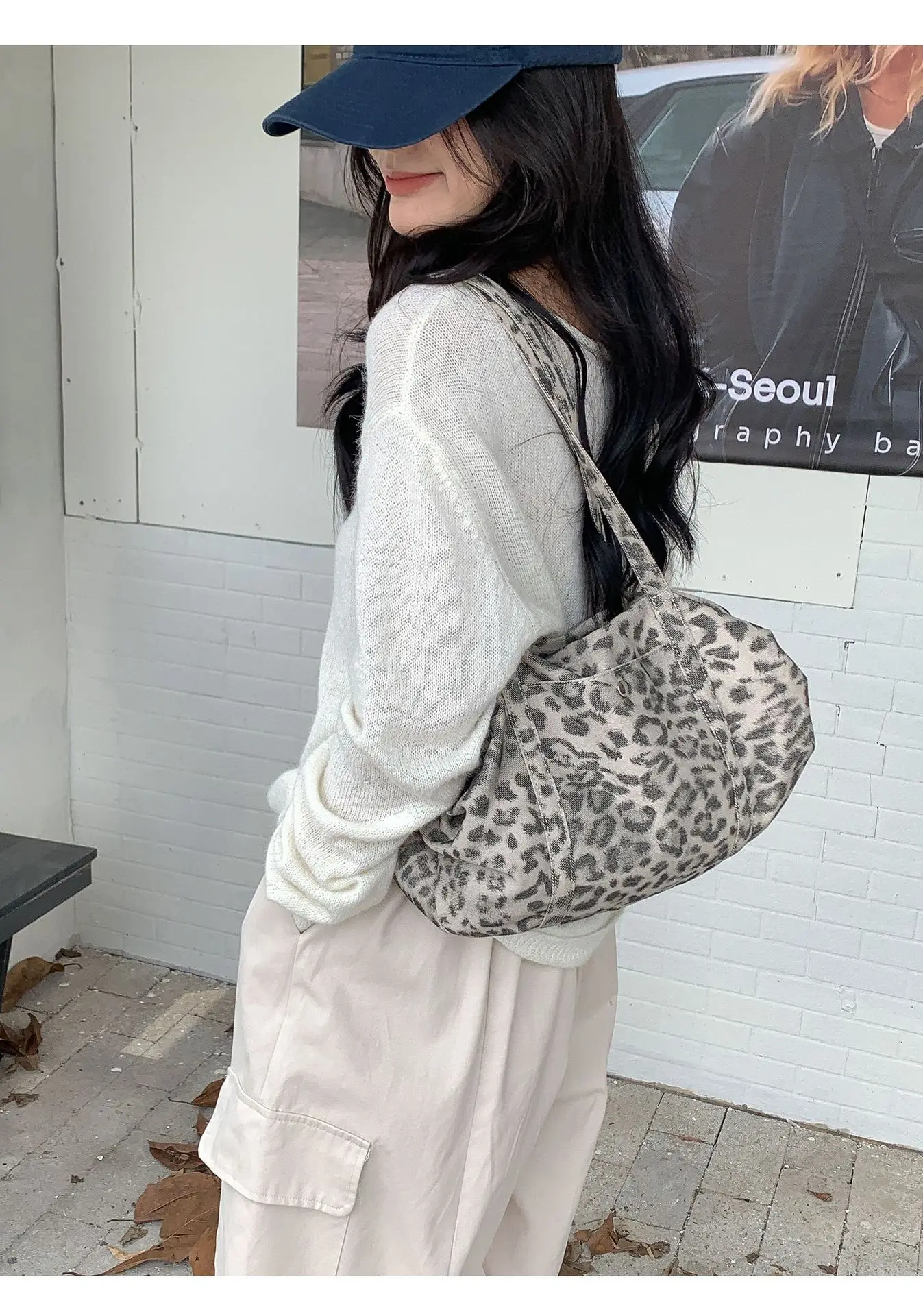 Wild Leopard Print Handbag Large Capacity Tote Bag Minimalist Nylon Women Shoulder Bag Fashion Armpit Bag Retro Satchel