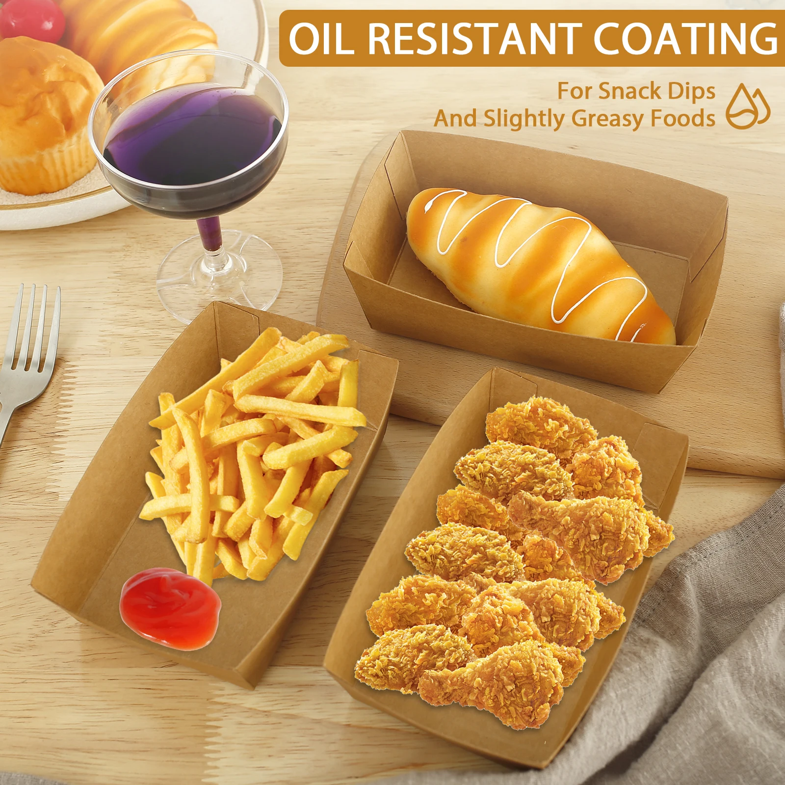 Paper Food Trays Disposable 100 Pack – Grease-Resistant Kraft Paper Snack Serving Boats... - SKU TFT16564 - UGI Packaging