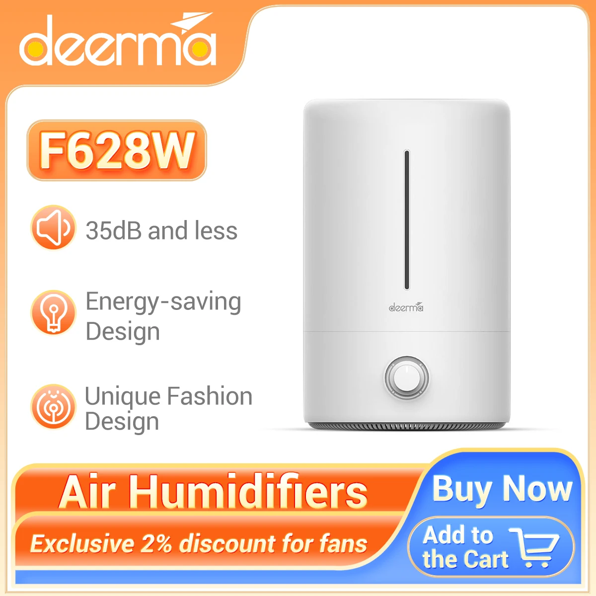 

Deerma Air Humidifiers F628W 5L Silent Mist Sprayer Perfume Diffuser F628 Ultrasonic Humidifier for Home Office