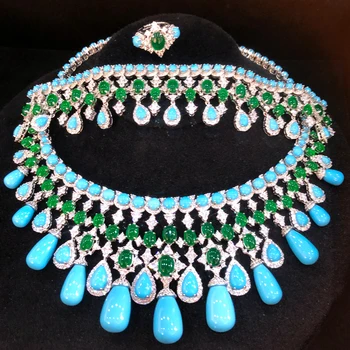 Missvikki Gorgeous Luxury Turquesa Necklace Earrings Bangle Ring Jewelry Set Super Bridal Wedding Accessories High Quality 1