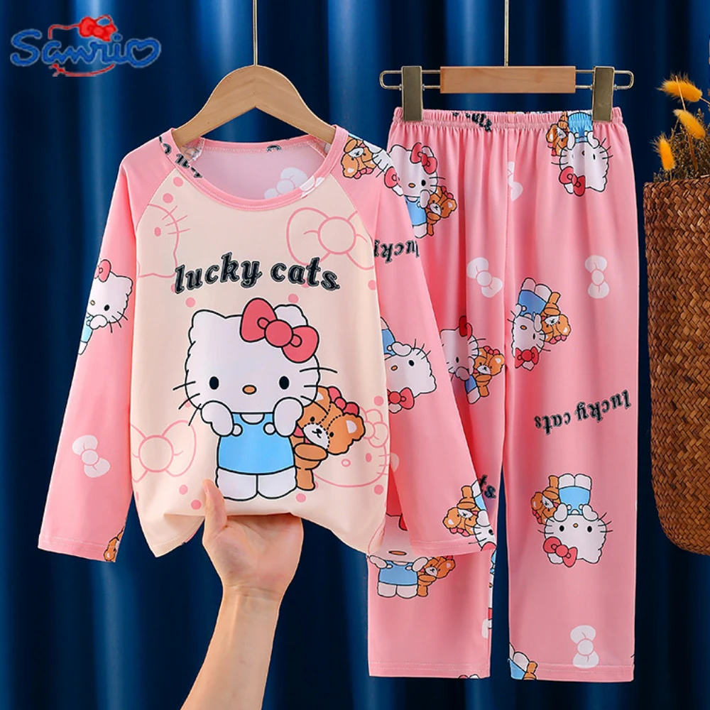 

Kawaii Sanrio Пижамный костюм с длинным рукавом аниме Kuromi Hello Kitty Cinnamoroll Осенняя детская одежда для сна для девочек Домашняя одежда подарок