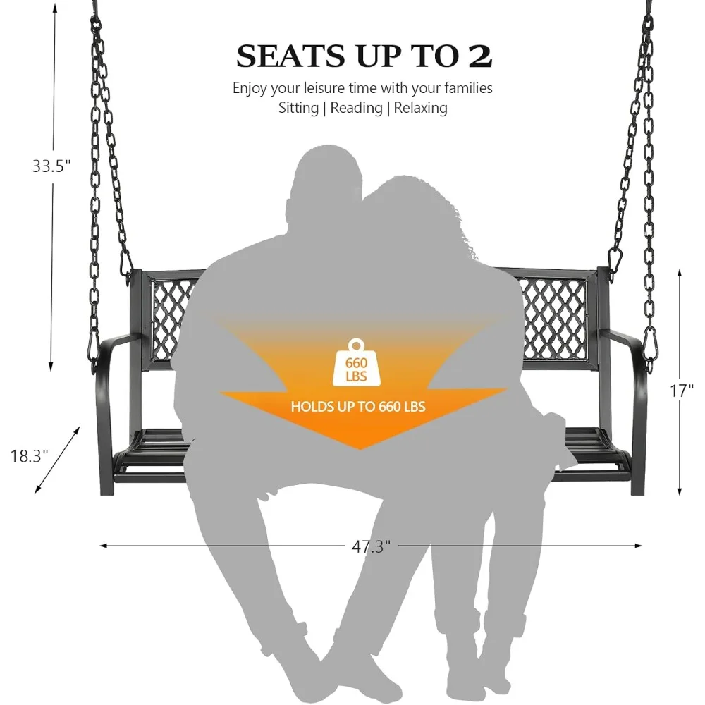 Upgraded Metal Patio Porch Swing, 660 LBS Weight Capacity Steel Porch Swing Chair for Outdoors, Heavy Duty Garden Swing 5