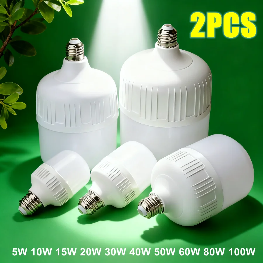 2~1PCS E27 고출력 220V 100W 80W LED 나사형 라이트 고휘도 전구 백색광 눈 보호 무플리커링