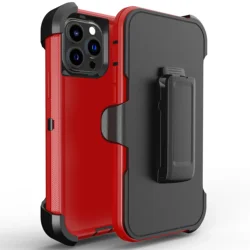 Durable 3 - in - 1 Shockproof Armor Belt Clip Case - 13MINI or 12MINI (Black Red)