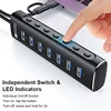 RSHTECH USB Hub 7 Ports USB 3 2 Gen 2 Splitter 10Gbps USB-A to USB-C Data Cable Individual Switches USB C Hub for Laptop PC 6