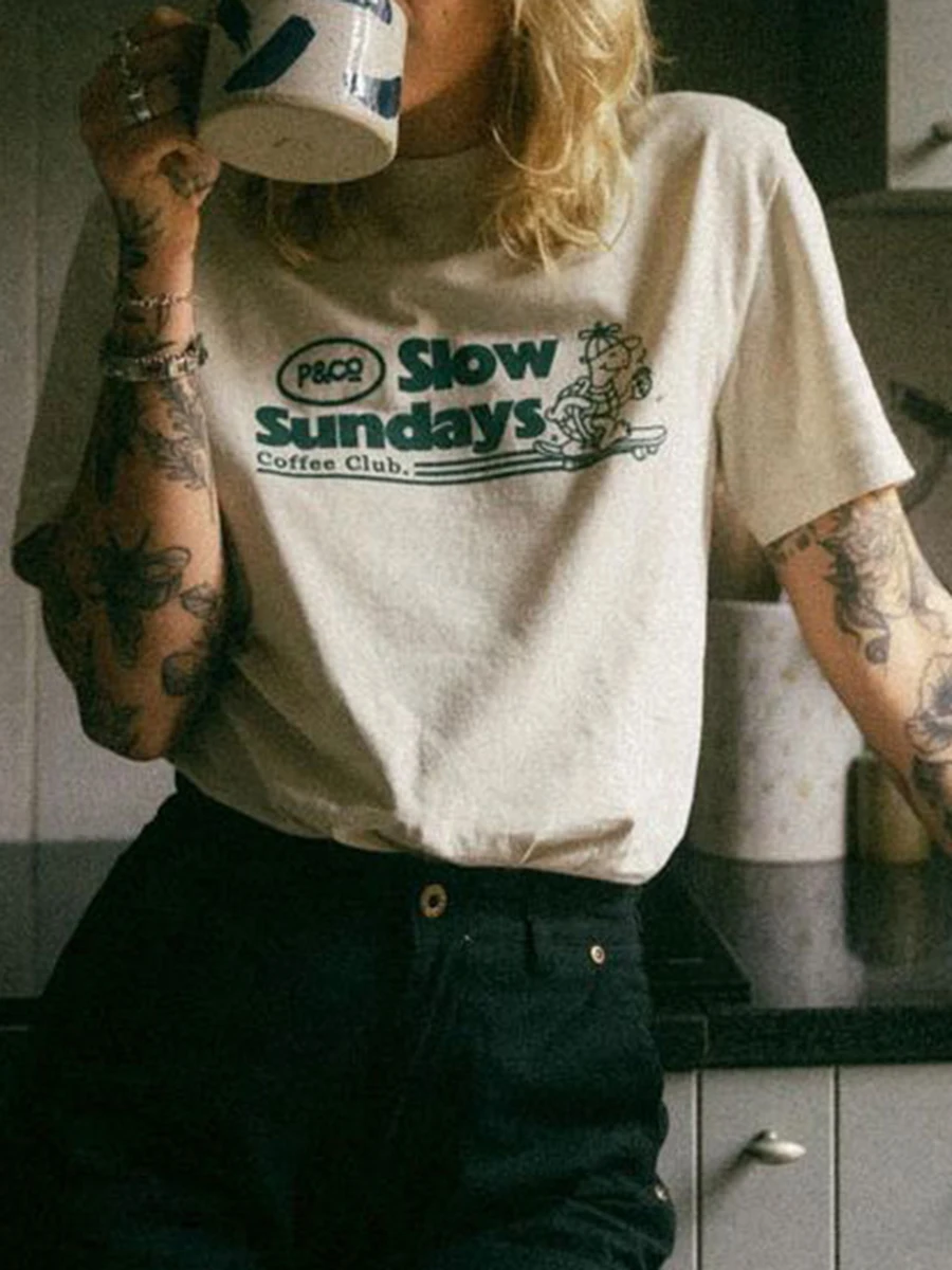 

Spring New Letter Printed T-shirts For Women Crewneck Short Sleeve Vintage Chic T-shirt Lady Casual Fashion Tees Tops 2024