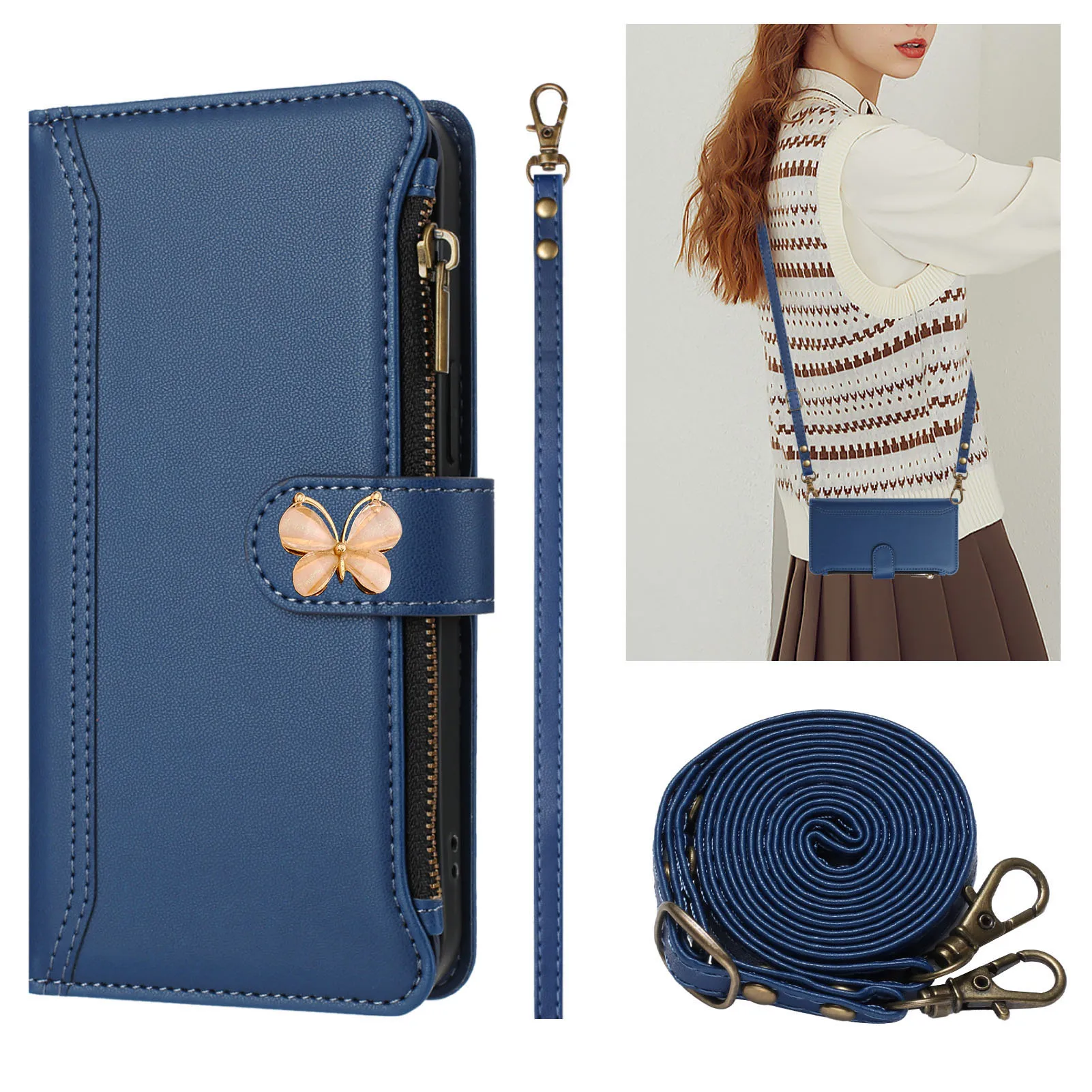 Mukti 9-Card Crossbody Leather Wallet Case Flip Cover