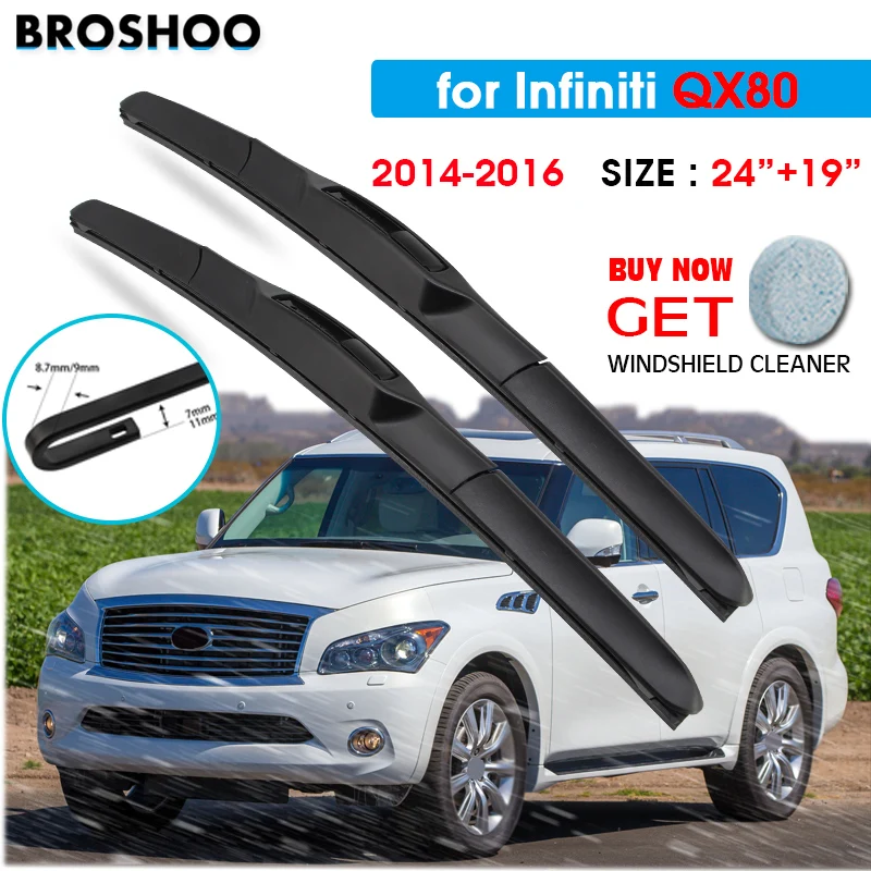 

Car Wiper Blade For Infiniti QX80 24"+19" 2014 2015 2016 Auto Windscreen Windshield Wipers Blades Window Wash Fit U Hook Arms