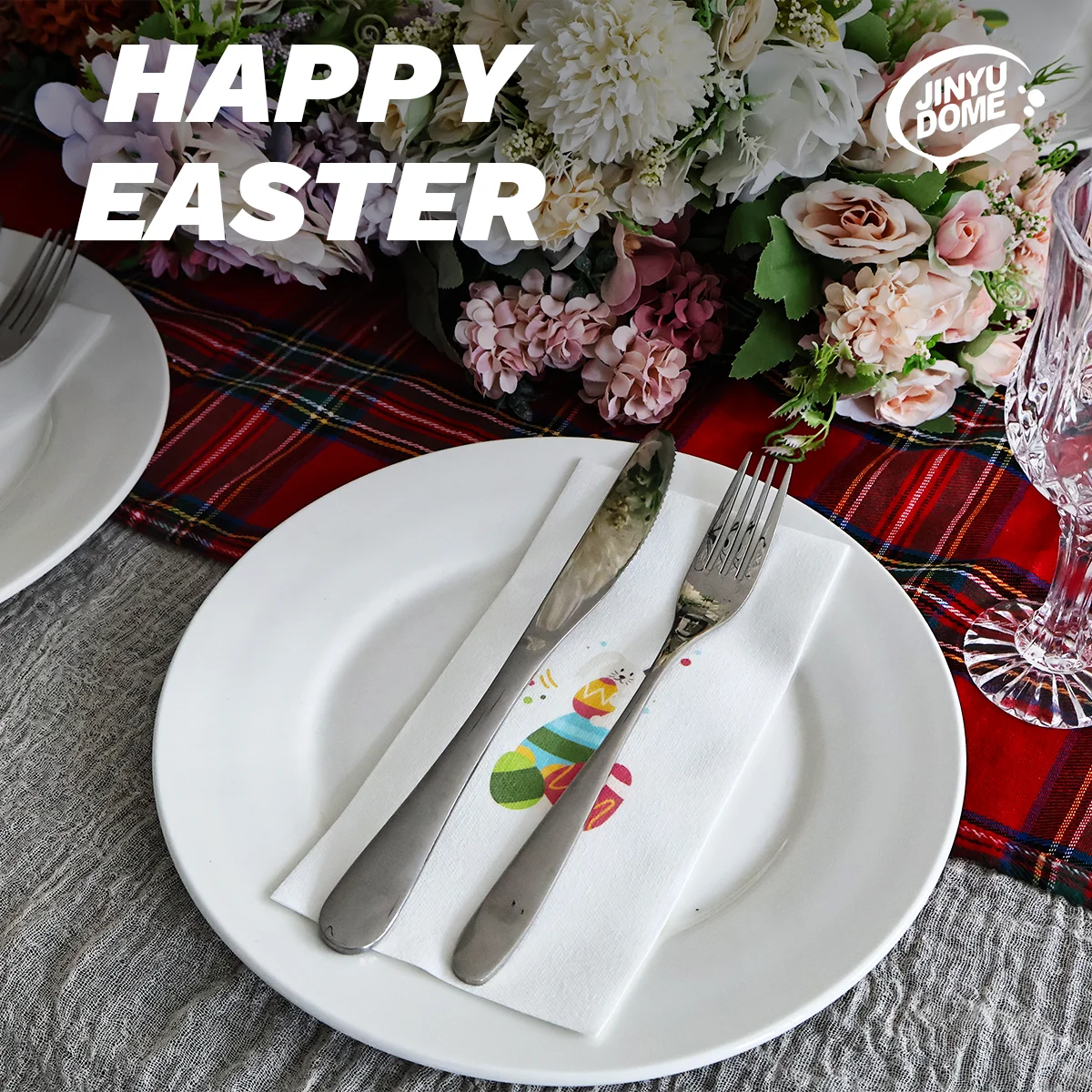 JINYUDOME Easter Napkins 50Pcs,Bunny Disposable Linen Feel Dinner Napkins for Easter Party, Brunch,Table Decoration,7.87x15.75in