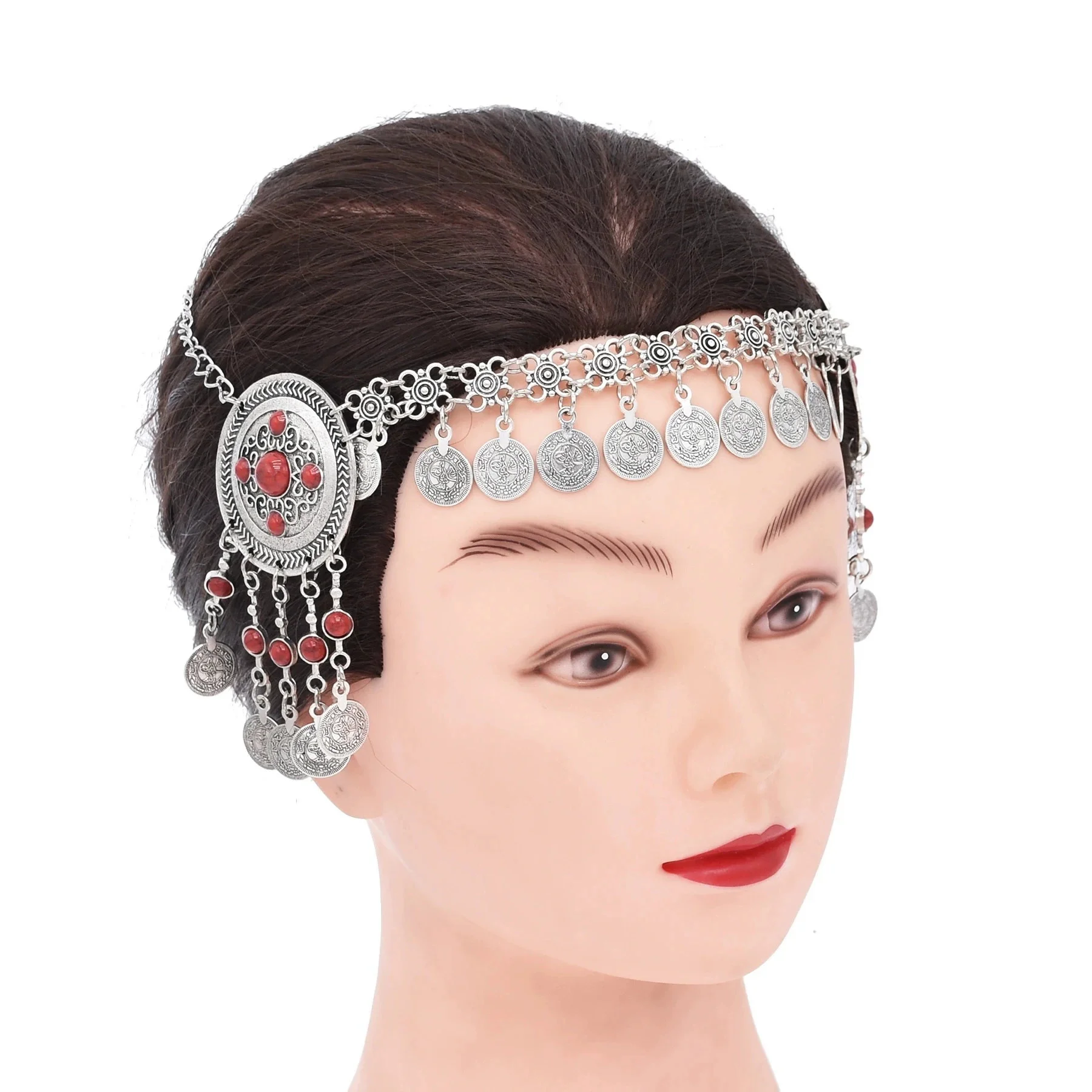 Afghanische Vintage-Münze, Quaste, türkisfarbene Kopfketten für Frauen, Bohemian-Stil, Boho-Stil, Tribal-Zigeuner-Statement-Stirnband, ethnischer Schmuck – Detail 19