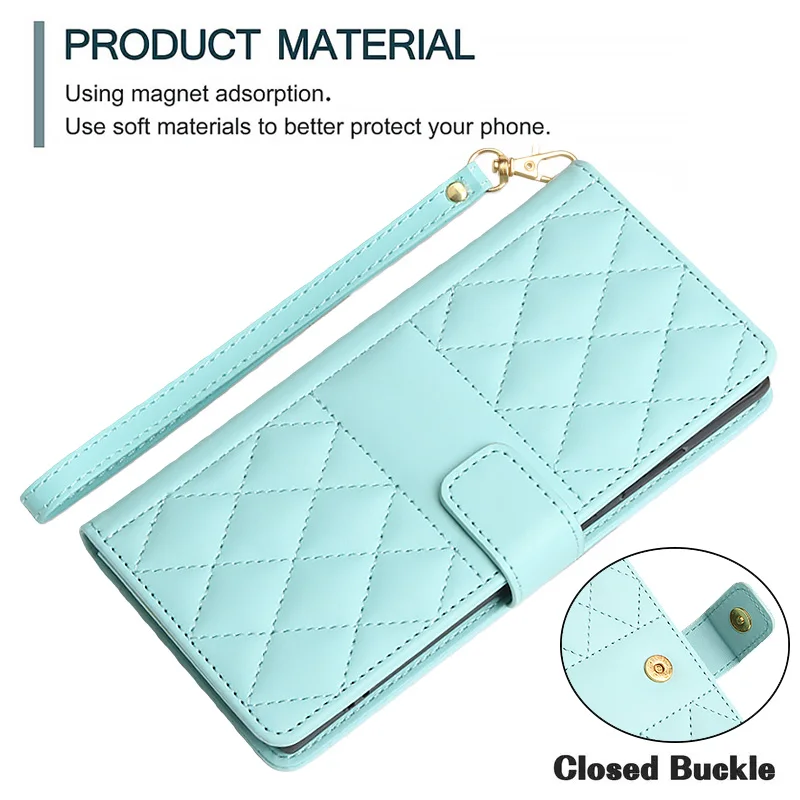 Elegant Solid Color Flip Wallet Leather Case with Lanyard and Back Cover