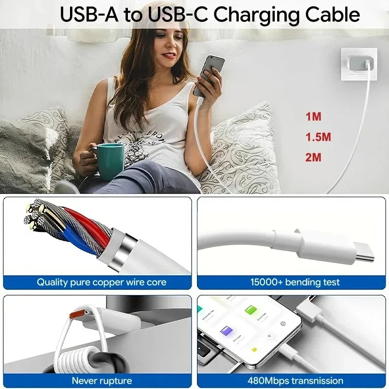 100W EU Turbo Fast Charger with 1M 6A Type C Cable