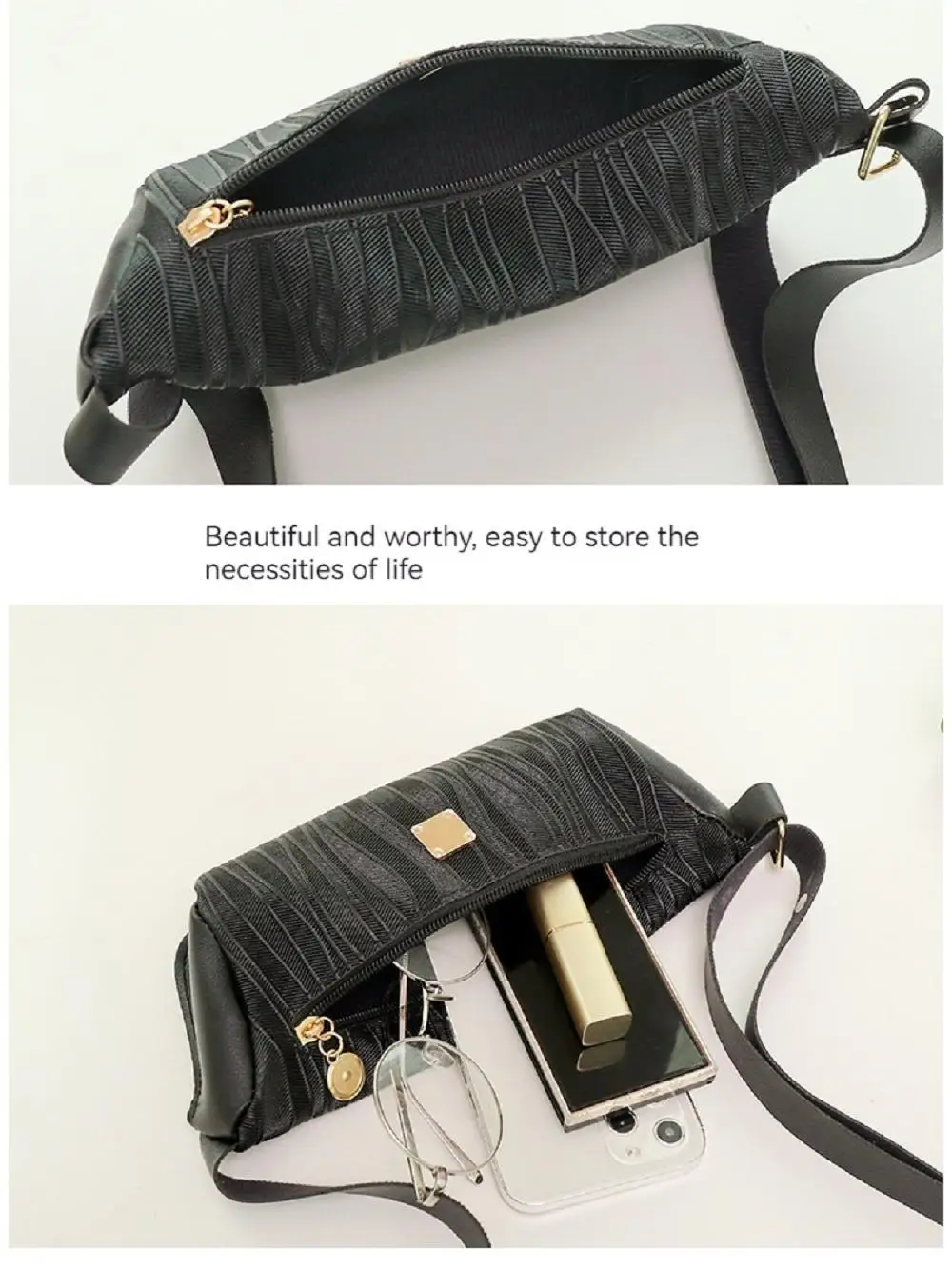 Women Chest Crossbody Bag Fashion PU Leather Stripe Ladies Fanny Waist Pack Portable Casual Travel Female Handbag Shoulder Bag