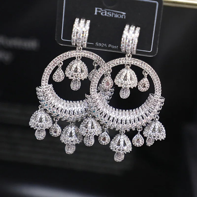 

Fashion new Bohemia sparkling zircon romance wind chime earrings for women exaggeration Luxury anniversary wedding jewelry