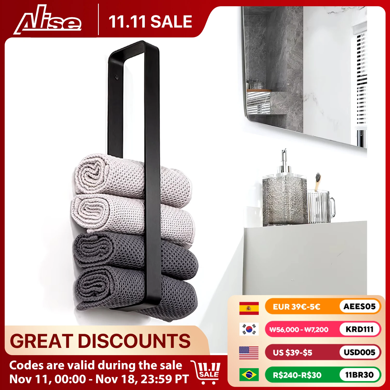 Bathroom Towel Rack Towel Holder 20/30/40CM Black Bar No drill Wall Mount Stainless Steel Kitchen Cabinet Storage