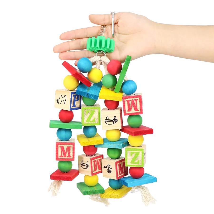Robustes Papageienspielzeug aus Holz mit Zahlen und Buchstaben – Puzzle-Kauspielzeug für die geistige Stimulation, pädagogisches Schnabelaktivitätsspielzeug – Detail 8