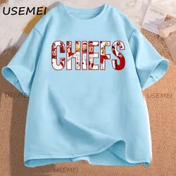Retro Kansas City Football Unisex Cotton Tee - Classic Short Sleeve Shirt - XXXL (Blue)