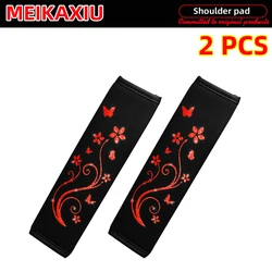 Set of 2 Peony Flower Glitter Seatbelt Covers for Women - Breathable, Stylish Car Accessories (Red 2pcs)