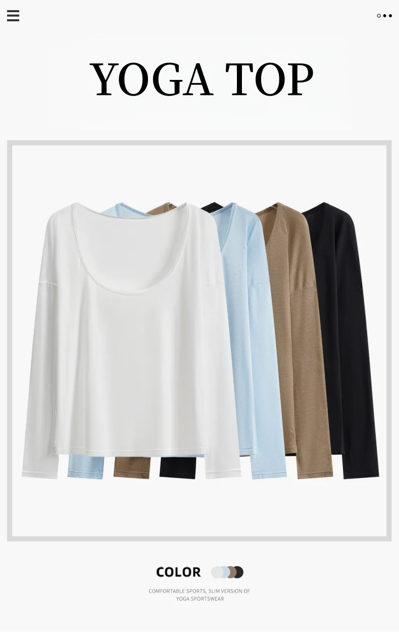 DRUR Ballett-Pilates-Yoga-Top für Damen mit tiefem U-Ausschnitt, langen Ärmeln, dünnes Workout-Shirt, Blusen, Sonnenschutz-Überzug für Damen – Detail 2