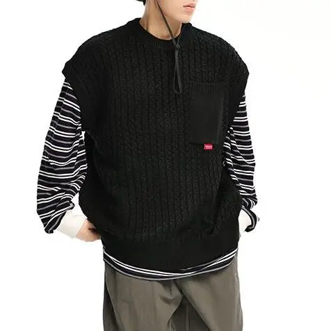 Autumn Winter Fashion Solid Casual Men's Loose T-Shirt Cool Boy Girl Knitted Sweater Vest DK Preppy Style Soft Sleeveless