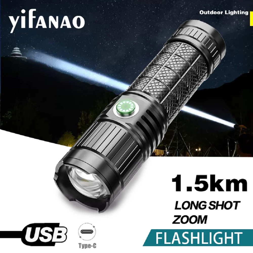 

Tactical Flashlight High Lumens Battery Powered Type C 120W White LED Torch Lantern Emergency Camping Outdoor Flash Light