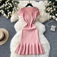 YuooMuoo Brand Fashion Knitted Mermaid Dress 2026 New Elegant V-neck Buttons Ribbed Sweater Dress Lady Bodycon Party Vestidos - Image 4
