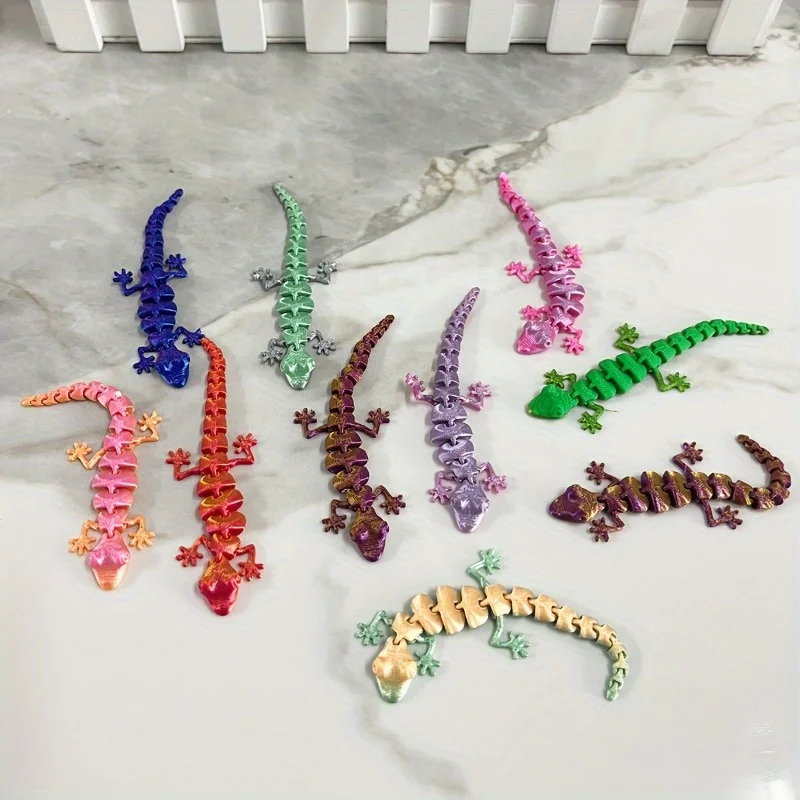 3D Printed Mini Lizard Figurines Animal Toys Creative Joints Movable Kids Gift Home Scene Decoration Simulation,Random Colors
