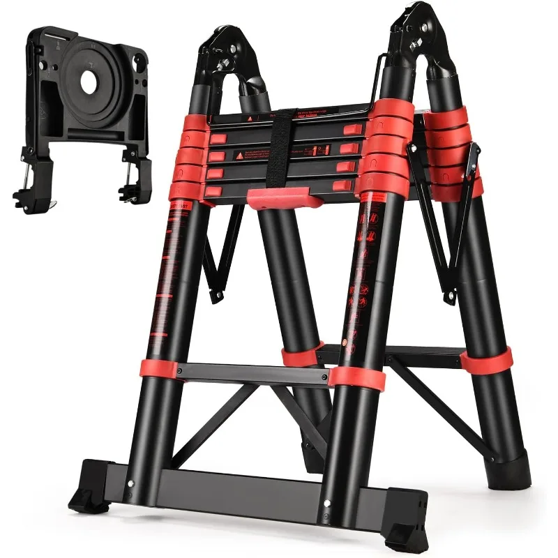 

12.5FT Telescoping Ladder A Frame, Portable Extension Ladder with Tool Platform and Stabilizer Bar