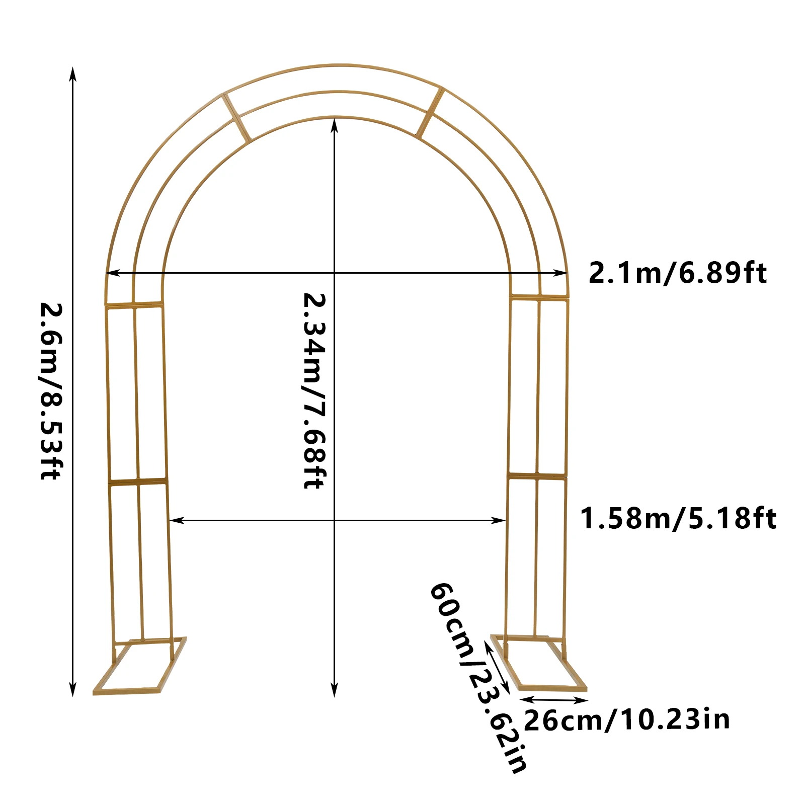 White/Gold Metal Wedding Garden Arch 8.53Ft Heavy Duty Backdrop Balloon Decoration Stand with Sturdy Base