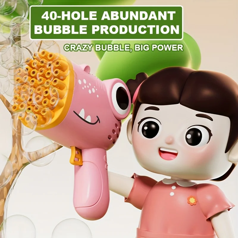 40 Hole Dinosaur Bubble Handheld Bubble Machine, Electric Bubble Gun Outdoor Wedding Party Toy(without Bubble Water)