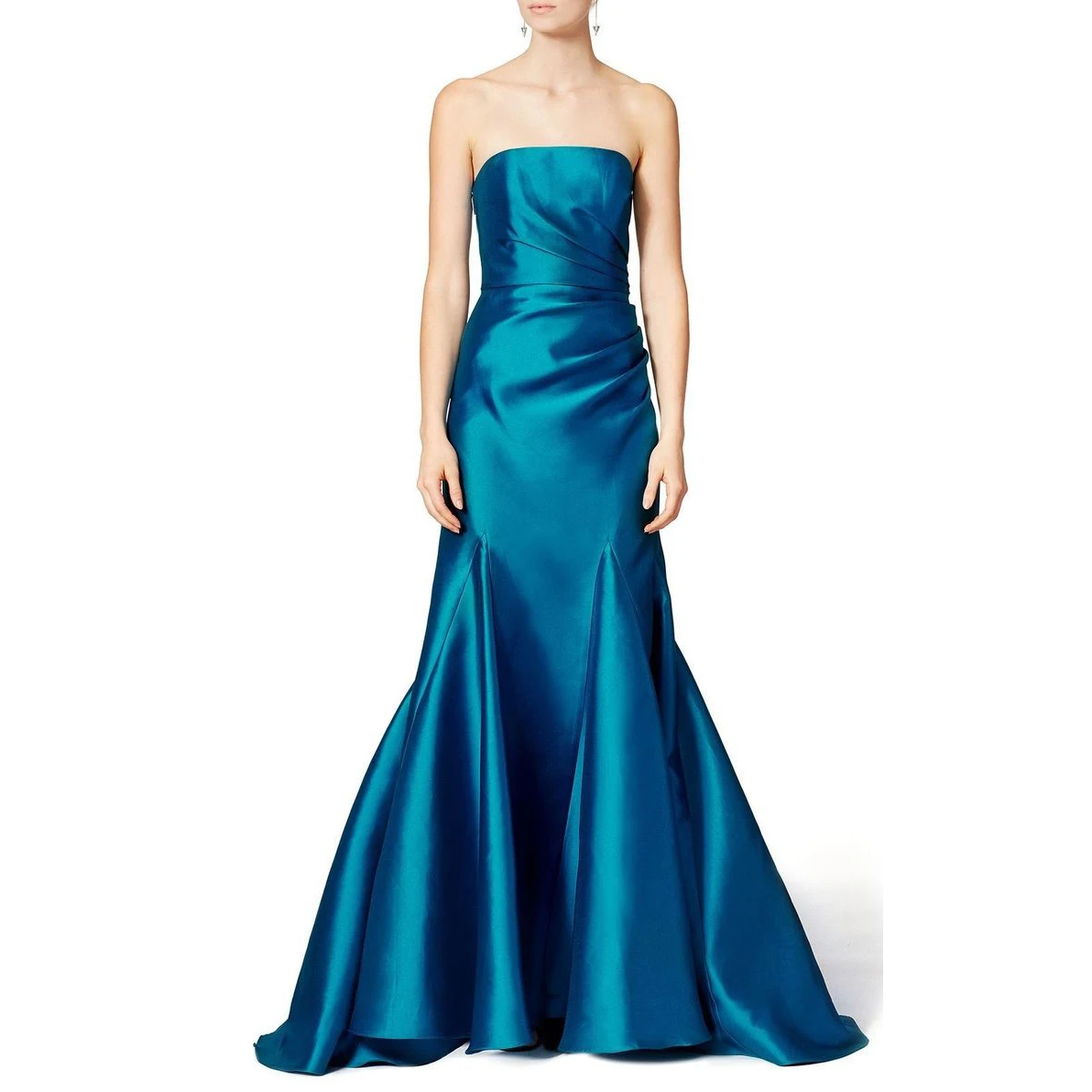 Chic Strapless Blue Satin Pleated Wedding Guest Dress Long Mermaid Party Dress SP1686 main image 0