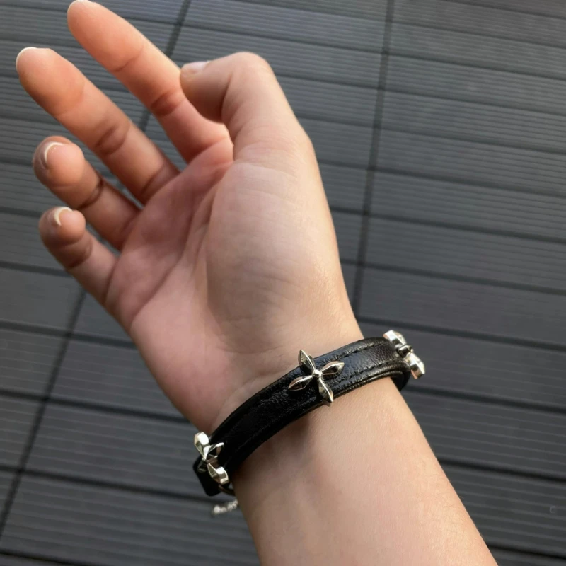 New Personality Punk Gothic Black PU Leather Bracelets for Women Trendy Spice Girl Versatile Bracelet Jewelry Accessories Gifts